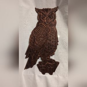Vintage Carved Pine Owl Wall Hanging
